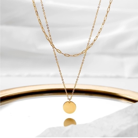 Gold 14k Gold Plated 2pc Chain Disc Necklace Set - Picture 1 of 2